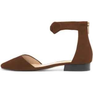 imageFSJ Women Classic Pointy Toe Ankle Strap DOrsay Flats Zipper Comfortable Walking Shoes Size 415 USBrown