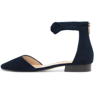 imageFSJ Women Classic Pointy Toe Ankle Strap DOrsay Flats Zipper Comfortable Walking Shoes Size 415 USNavy