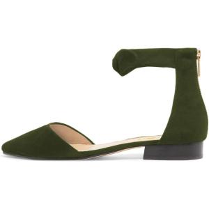 imageFSJ Women Classic Pointy Toe Ankle Strap DOrsay Flats Zipper Comfortable Walking Shoes Size 415 USOlive