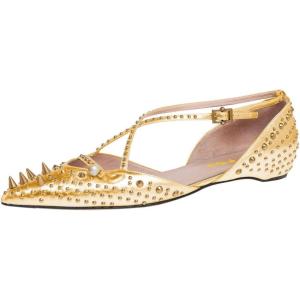 imageFSJ Women Flats Pointed Toe Crossed Strap DOrsay Studded Rivets Adjustable Buckle No Heel Party Dress Spikes Shoes Size 416 USGold