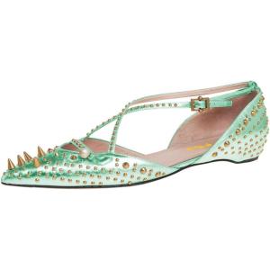 imageFSJ Women Flats Pointed Toe Crossed Strap DOrsay Studded Rivets Adjustable Buckle No Heel Party Dress Spikes Shoes Size 416 USLight Green