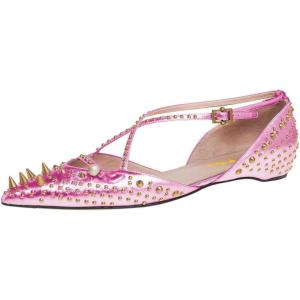 imageFSJ Women Flats Pointed Toe Crossed Strap DOrsay Studded Rivets Adjustable Buckle No Heel Party Dress Spikes Shoes Size 416 USLight Pink