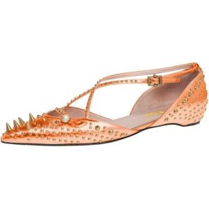 imageFSJ Women Flats Pointed Toe Crossed Strap DOrsay Studded Rivets Adjustable Buckle No Heel Party Dress Spikes Shoes Size 416 USOrange