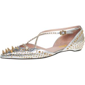 imageFSJ Women Flats Pointed Toe Crossed Strap DOrsay Studded Rivets Adjustable Buckle No Heel Party Dress Spikes Shoes Size 416 USSilver