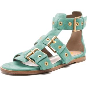 imageFSJ Women Open Toe Fisherman Gladiator Flat Sandal Three Buckle Strap Roman Studs Summer Casual Daily Shoes Size 416 USLight Green