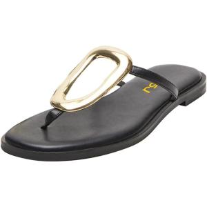 imageFSJ Women Open Toe Flat Thong Sandals TStrap Gold Detail Flip Flops SlipOn Slides Casual Summer Beach Fashion Slippers Size 416 USBlack
