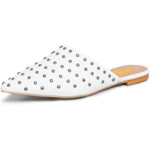 imageFSJ Women Pointed Toe Flats Mules Sandals Studded Backless Slip On Romantic Comfortable Slippers Casual Travel Date Party Slides Loafer Shoes Size 415 USWhite