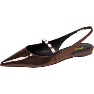 imageFSJ Women Slingback Flats with Beaded Studded Pointed Toe Pearl Strap Slip On Office Casual Comfort Ballet Shoes Size 416 USBrown