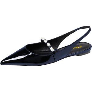 imageFSJ Women Slingback Flats with Beaded Studded Pointed Toe Pearl Strap Slip On Office Casual Comfort Ballet Shoes Size 416 USDark Blue