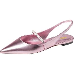 imageFSJ Women Slingback Flats with Beaded Studded Pointed Toe Pearl Strap Slip On Office Casual Comfort Ballet Shoes Size 416 USPink