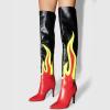 imageFSJ Women Stylish Flame Knee High Heel Boots Pointed Toe Stiletto Over the Knee Boots Fashion Thigh High Winter Warm Long Boots Size 415 USBlack