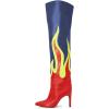 imageFSJ Women Stylish Flame Knee High Heel Boots Pointed Toe Stiletto Over the Knee Boots Fashion Thigh High Winter Warm Long Boots Size 415 USBlue