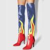 imageFSJ Women Stylish Flame Knee High Heel Boots Pointed Toe Stiletto Over the Knee Boots Fashion Thigh High Winter Warm Long Boots Size 415 USBlue