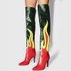 imageFSJ Women Stylish Flame Knee High Heel Boots Pointed Toe Stiletto Over the Knee Boots Fashion Thigh High Winter Warm Long Boots Size 415 USGreen