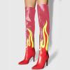 imageFSJ Women Stylish Flame Knee High Heel Boots Pointed Toe Stiletto Over the Knee Boots Fashion Thigh High Winter Warm Long Boots Size 415 USPink