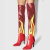 imageFSJ Women Stylish Flame Knee High Heel Boots Pointed Toe Stiletto Over the Knee Boots Fashion Thigh High Winter Warm Long Boots Size 415 USRed