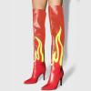 imageFSJ Women Stylish Flame Knee High Heel Boots Pointed Toe Stiletto Over the Knee Boots Fashion Thigh High Winter Warm Long Boots Size 415 USRedorange