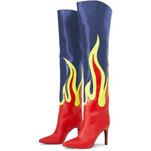 imageFSJ Women Stylish Flame Knee High Heel Boots Pointed Toe Stiletto Over the Knee Boots Fashion Thigh High Winter Warm Long Boots Size 415 USBlue