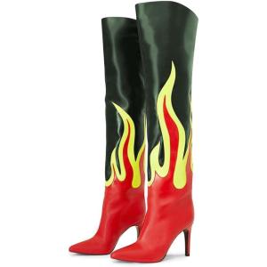 imageFSJ Women Stylish Flame Knee High Heel Boots Pointed Toe Stiletto Over the Knee Boots Fashion Thigh High Winter Warm Long Boots Size 415 USGreen