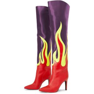 imageFSJ Women Stylish Flame Knee High Heel Boots Pointed Toe Stiletto Over the Knee Boots Fashion Thigh High Winter Warm Long Boots Size 415 USPurple