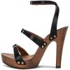 imageFSJ Women Open Toe Triple Buckle Straps Clog Heels Studded Platform Sandals Wooden Chunky Block Date Nights Shoes Size 416 USBlack