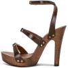 imageFSJ Women Open Toe Triple Buckle Straps Clog Heels Studded Platform Sandals Wooden Chunky Block Date Nights Shoes Size 416 USBrown
