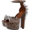 imageFSJ Women Spiked High Heel Sandals with Studded Ankle Strap Peep Toe Platform Chunky Rivets Heel Sexy Night Club Party Shoes Size 416 USBrown