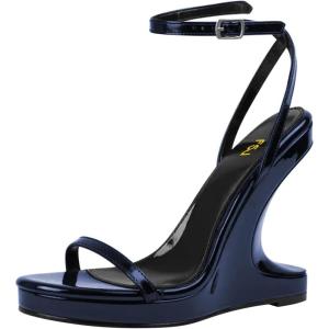 imageFSJ Women Wedge Heel Strappy Sandals with Platform Open Toe Adjustable Ankle Strap Comfortable Summer Office Shoes Size 416 USBlue