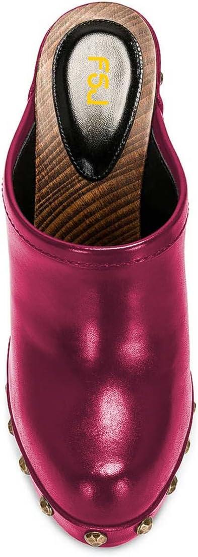 imageFSJ Women Closed Round Toe Mules Wooden Block High Heel Clogs Slip On Studded Platform Sandals Vintage Dress Slide Shoes Size 416 USDeep Pink