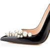 imageFSJ Slip On Pearls Beaded High Heels Slip On Pump Pointed Toe Mirror Effect Shiny Party Dress Club Shoes for Women Pearl 415 USBlackpearls 1