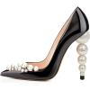 imageFSJ Slip On Pearls Beaded High Heels Slip On Pump Pointed Toe Mirror Effect Shiny Party Dress Club Shoes for Women Pearl 415 USBlackpearls 1
