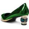 imageFSJ Women Bridal Pointed Toe Chunky Block Low Heel Crystal Pumps Gold Trim Slip on Comfort Wedding Dress Shoes Size 416 USEmerald Green