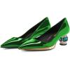 imageFSJ Women Bridal Pointed Toe Chunky Block Low Heel Crystal Pumps Gold Trim Slip on Comfort Wedding Dress Shoes Size 416 USEmerald Green
