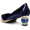 imageFSJ Women Bridal Pointed Toe Chunky Block Low Heel Crystal Pumps Gold Trim Slip on Comfort Wedding Dress Shoes Size 416 USNavy Blue