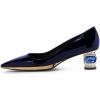 imageFSJ Women Bridal Pointed Toe Chunky Block Low Heel Crystal Pumps Gold Trim Slip on Comfort Wedding Dress Shoes Size 416 USNavy Blue