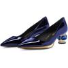 imageFSJ Women Bridal Pointed Toe Chunky Block Low Heel Crystal Pumps Gold Trim Slip on Comfort Wedding Dress Shoes Size 416 USNavy Blue
