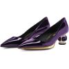 imageFSJ Women Bridal Pointed Toe Chunky Block Low Heel Crystal Pumps Gold Trim Slip on Comfort Wedding Dress Shoes Size 416 USPurple