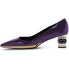 imageFSJ Women Bridal Pointed Toe Chunky Block Low Heel Crystal Pumps Gold Trim Slip on Comfort Wedding Dress Shoes Size 416 USPurple