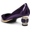 imageFSJ Women Bridal Pointed Toe Chunky Block Low Heel Crystal Pumps Gold Trim Slip on Comfort Wedding Dress Shoes Size 416 USPurple
