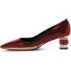 imageFSJ Women Bridal Pointed Toe Chunky Block Low Heel Crystal Pumps Gold Trim Slip on Comfort Wedding Dress Shoes Size 416 USRed