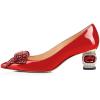 imageFSJ Women Pointed Toe Crystal Pump Rhinestone Bow Block Low Heel Slip On Comfy Date Party Shoes Size 416 USRed