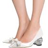 imageFSJ Women Pointed Toe Crystal Pump Rhinestone Bow Block Low Heel Slip On Comfy Date Party Shoes Size 416 USWhite