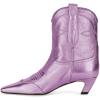 imageFSJ Women Square Toe Comfort Kitten Low Heel Ankle Boot Pull On Bootie Fall Winter Cowgirl Cowboy Dressy Shoes Size 416 USLight Purple Metallic Leather