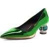 imageFSJ Women Bridal Pointed Toe Chunky Block Low Heel Crystal Pumps Gold Trim Slip on Comfort Wedding Dress Shoes Size 416 USEmerald Green