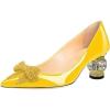 imageFSJ Women Pointed Toe Crystal Pump Rhinestone Bow Block Low Heel Slip On Comfy Date Party Shoes Size 416 USYellow