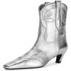 imageFSJ Women Square Toe Comfort Kitten Low Heel Ankle Boot Pull On Bootie Fall Winter Cowgirl Cowboy Dressy Shoes Size 416 USSilver