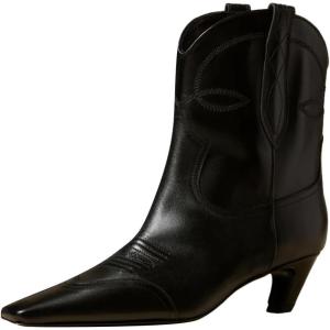 imageFSJ Women Square Toe Comfort Kitten Low Heel Ankle Boot Pull On Bootie Fall Winter Cowgirl Cowboy Dressy Shoes Size 416 USBlack