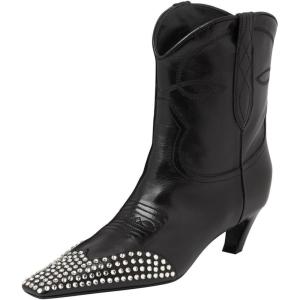 imageFSJ Women Square Toe Comfort Kitten Low Heel Ankle Boot Pull On Bootie Fall Winter Cowgirl Cowboy Dressy Shoes Size 416 USBlack Rhinestones