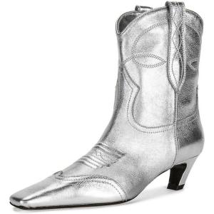 imageFSJ Women Square Toe Comfort Kitten Low Heel Ankle Boot Pull On Bootie Fall Winter Cowgirl Cowboy Dressy Shoes Size 416 USSilver