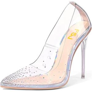 imageFSJ Women Studded Pointed Toe Transparent Pumps High Heels Shoes with Cute Bowknot US Size 415 MRhinestone